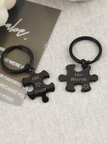 2pcs Couple Block Puzzle Keychain Laser Printed Metal Keychain Custom Keychain Suitable For Valentine's Day Gifts, Anniversary Gifts, Father's Day Gifts, Mother's Day Gifts, Gifts For Best Friends - Multicolor - View 5