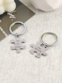 2pcs Couple Block Puzzle Keychain Laser Printed Metal Keychain Custom Keychain Suitable For Valentine's Day Gifts, Anniversary Gifts, Father's Day Gifts, Mother's Day Gifts, Gifts For Best Friends - Multicolor - View 2