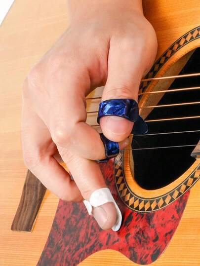 4 Pieces/Set Finger Picks For Guitar, Adjustable 1pc Thumb Picks + 3pcs Medium Celluloid Plectrum For Acoustic Guitar, Banjo, Ukulele, Harp, Bass, Instrumental Fingerstyle Accessories Enhance Your Fingerpicking Precision And Comfort