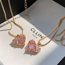 1pc Sparkling Pink Gemstone Pendant Necklace, Uniquely Feminine Valentine's Day Valentines School - Multicolor - View 3