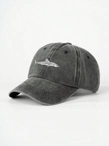 1pc Unisex Sporty Vintage Washed Shark Baseball Cap, Great Valentine's Day Gift Casual Halloween - Dark Grey - View 5