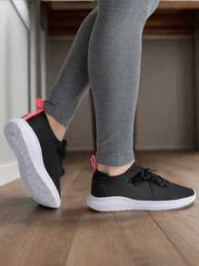 Comfortable Women's Sneakers For Working Out, Walking, The Gym, Easy To Put On, Laces, Lightweight Decoration For Everyday Work - 黑與白 - 查看 3