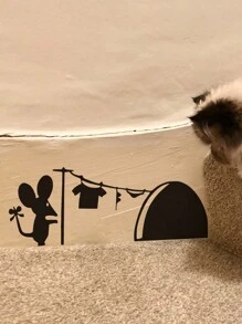 Pegatina decorativa de pared de ratón con forma de corazón | Pegatina de vinilo de ratón adorable | Pegatina de ratón con agujero divertido en la pared del zócalo | Pegatina de ratones para pared, zócalo, dormitorio, habitación de niños