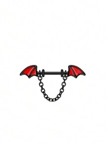 1 Stück Halloween schwarze Flügel Brustwarzen Stab lackierter Edelstahl Hantelbrustwarzenring mit roten Zirkonia Spinnen- und Fledermaus Elementen Brustwarzen Piercing Schmuck