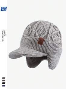 Winter Ear Warmer Thickened Lined Men Beanie Hat, Vintage Thick Faux Wool Knitted Baseball Cap With Brim For Women, Warm Knitted Hat With Brim And Ear Flaps For Outdoor Warmth, Best Holiday Gift For Dadwinter Hat