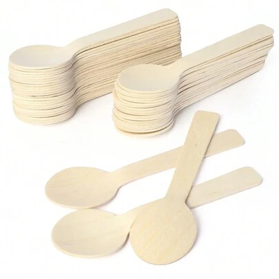 LotFancy Mini Wooden Spoons, Pack Of 100, 4 Inch Length, Disposable Tasting Sampling Spoons, Compostable Birchwood Taster Spoons