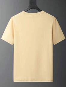 Basic Smile Happy T-Shirt (FRONT) Men's Women's Cotton Shirt Reinforced Stitching Unisex StreetWear - 米色 - 查看 2