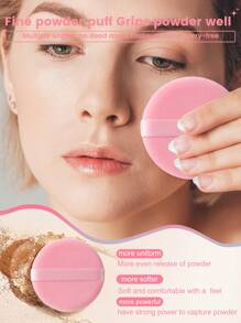 6 件装化妆粉扑套装柔软圆形粉末矿物粉扑适用于散粉和化妆定妆 - 珊瑚粉 - 查看 2