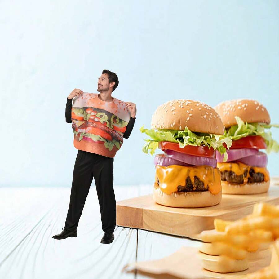 Disfraz de adulto de pepinillo, hamburguesa y lechuga - Divertidos disfraces de comida para parejas adultas - Multicolor - Ver 1
