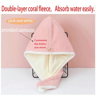 Private Customization. Double-Layer, Two-Color Thickened Coral Fleece Hair Drying Cap. Customize The Lettered Name You Need. Home Bathroom Decor Fall Decor Back To School