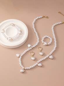 Bộ trang sức thời trang trẻ em & thanh thiếu niên 5 món: 1 dây chuyền, 1 vòng tay, 1 nhẫn, 1 đôi hoa tai, mặt dây chuyền hình trái tim/bướm/ngôi sao, thích hợp cho tiệc tùng, tiệc tối, du lịch, đeo hàng ngày - Một cỡ - Xem 4