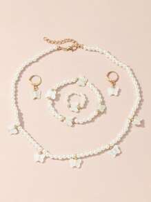 Bộ trang sức thời trang trẻ em & thanh thiếu niên 5 món: 1 dây chuyền, 1 vòng tay, 1 nhẫn, 1 đôi hoa tai, mặt dây chuyền hình trái tim/bướm/ngôi sao, thích hợp cho tiệc tùng, tiệc tối, du lịch, đeo hàng ngày - Một cỡ - Xem 7