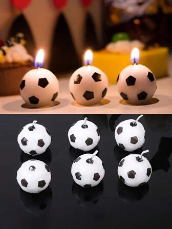 6/12pcs Football Shaped Candles For Birthday Party Cake Decorations, Dessert Table Decor, Baking Supplies, Party Decorations