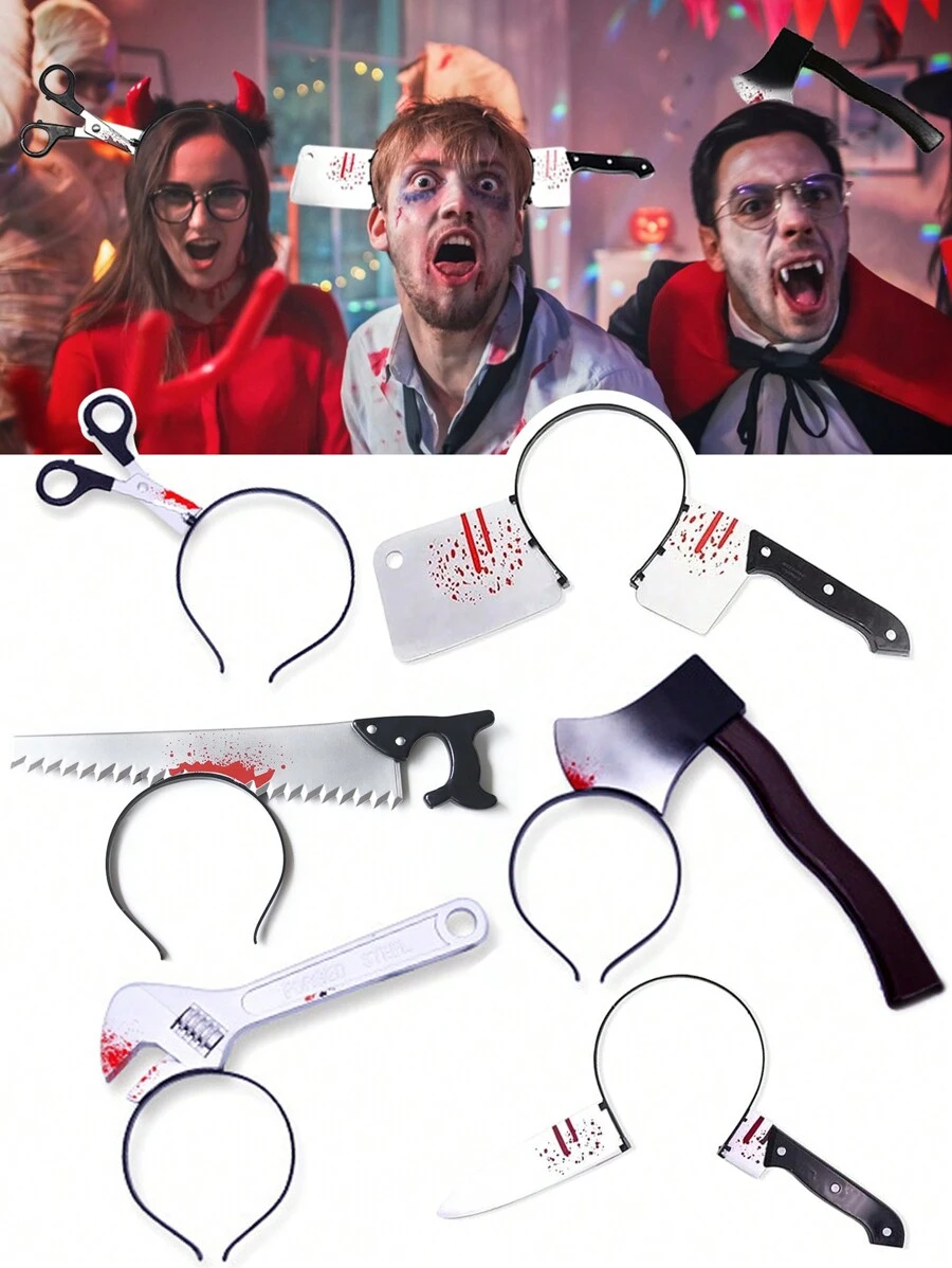 1~4Pcs Halloween Blood Ax Saws Knife Headband Fake Weapon Hair Hoop For Halloween Masquerade Party Hair Accessories Cosplay Props,Christmas - Multicolor - View 1