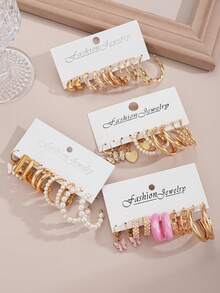 17KM 24 件/40 件/48 件/88 件简约金属几何蝴蝶和心形耳环套装，女士度假/派对礼物，日常佩戴 - 金黃色 - 查看 4