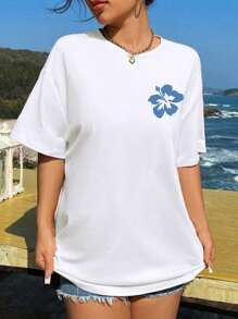 Women's Summer Casual T-Shirt With Floral Print - trắng - Xem 4