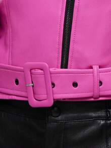 ZIAI 女式短款拉链领夹克，春/秋 - 玫紅色 - 查看 6