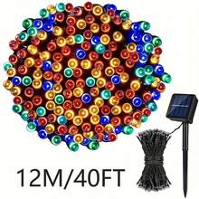 1 Đèn dây năng lượng mặt trời 100 bóng LED dài 39ft với 8 chế độ chiếu sáng cho sân vườn ngoài trời, hiên nhà, ban công, Giáng sinh, đám cưới, tiệc tùng (Trắng ấm/Nhiều màu) - Nhiều màu - Xem 9