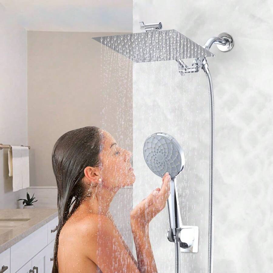 Chrome Shower Head, 10 Inch High Pressure Rainfall Shower Head/Handheld