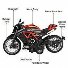 Moto 1:12 Échelle Jouet de moto avec son et lumière, jouet de moto en alliage moulé, Anniversaire, Noël, Rentrée des classes