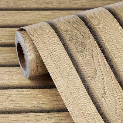 1 Roll Of Beige Striped Home Decor Wallpaper, Waterproof And Oil-Proof Kitchen Decor, Self Adhesive Removable PVC Wooden Pattern Wallpaper. Peel And Stick Wallpaper For Kitchen Cabinets Bedroom Living Room Countertop Furniture Renovation Wallpaper., Renovation Stickers Peel Wall Panels, Wall Paper, Wallpapers, Spring Decoration Items Refresh Your Home, Rama Decoration Stickers Gifts Birthday Graduation