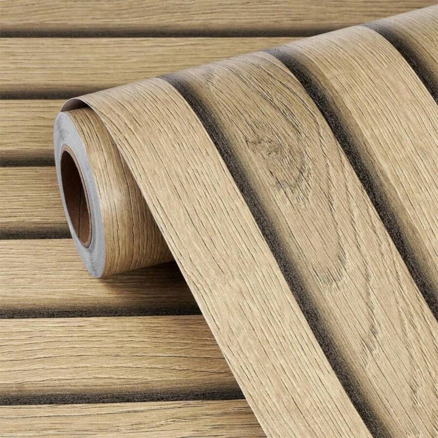1 rotolo di carta da parati decorativa per la casa a righe beige, impermeabile e anti-olio, per decorazione cucina, carta da parati adesiva rimovibile in PVC con motivo in legno. Carta da parati autoadesiva rimovibile per armadietti della cucina, camera da letto, soggiorno, top ed elementi d'arredo. Adesivi per rinnovare pareti, carta da parati, decorazioni primaverili per rinfrescare la tua casa, adesivi decorativi