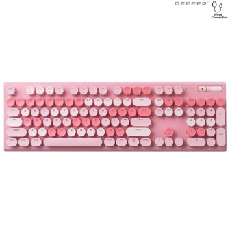 GEEZER Ergonomic Wired Mechanical Keyboard With Volume Knob 104 Keys Full Size Wired Gaming Keyboard Colorful Retro Round Keycap Wired Keyboard For WinXP/7/8/10/11-Pink