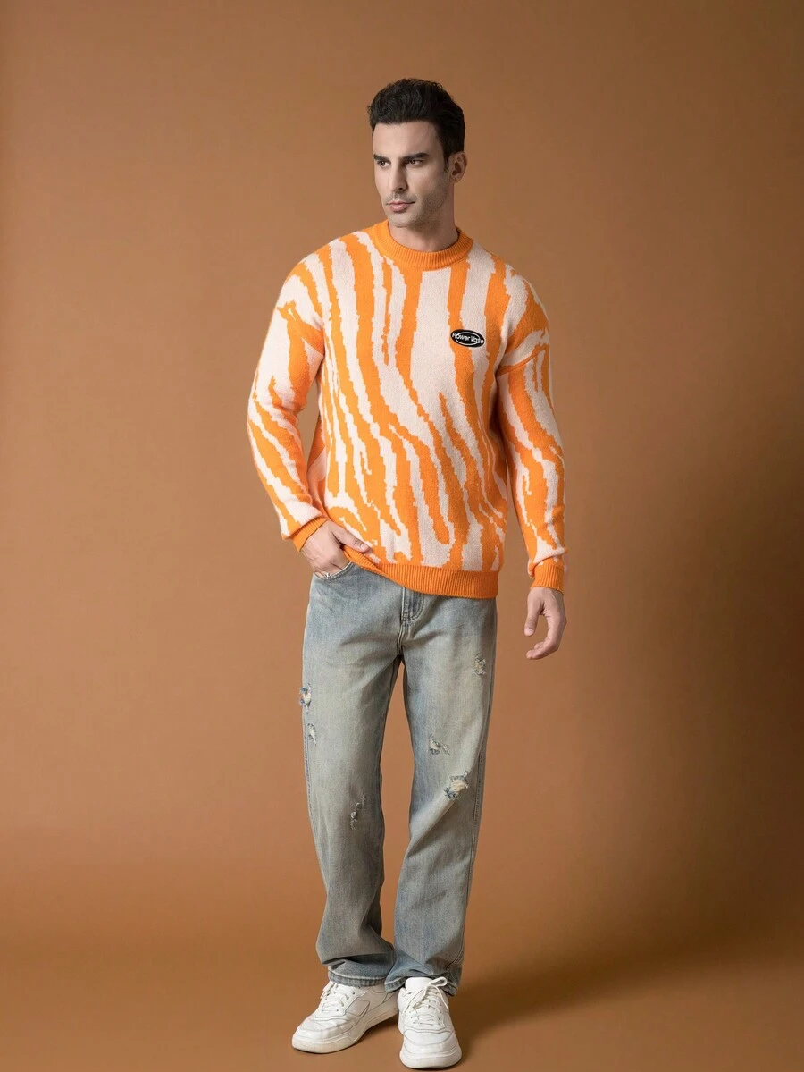 Nam Mô hình sọc ngựa vằn Chi tiết vá Áo len - trái cam - Xem 1