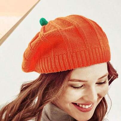 1 件秋冬亲子针织帽，南瓜贝雷帽，可爱又有趣的派对服装，适合圣诞节装扮，圣诞礼物