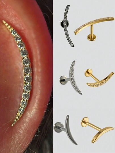 1st Cubic Zirconia Moon G23 solid titan brosk örhängen Stud 16G invändigt gängad Helix Cz Moon Ear Tragus Piercing smycken