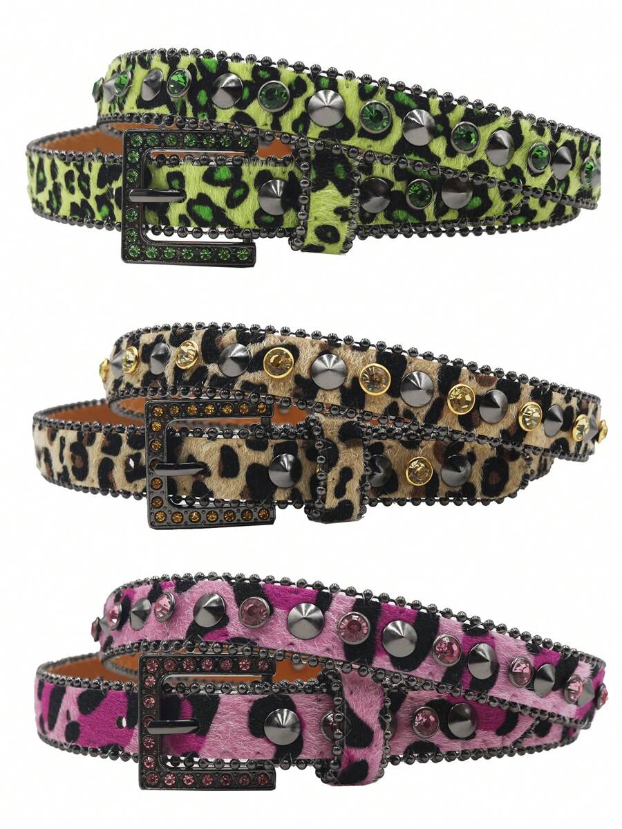 Women Fashion Rivet Rhinestone Studded Casual Belt, Men Street Punk Hip Hop Style PU Leather Plus Size Waist Belt For Jeans Halloween Fall, Autumn, Halloween