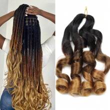 法式宽松大卷马尾钩针假发 适合非洲女性 脏辫接发 自然柔软（18-32 英寸）（2 束/1 包）