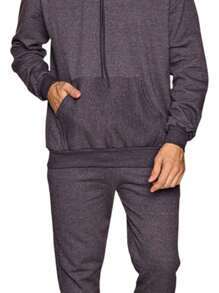 Unisex Flannel Hooded Kangaroo Sweatshirt Set - 深灰色 - 查看 2