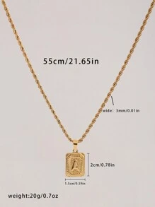 1pc Men Initial Letter Square Pendant Necklace Stainless Steel Golden Rope Chain A-Z Lettert Jewelry