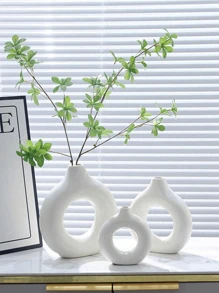 1pc Plastic Vase, Flower Pot, Dry And Fresh Flower Vase, Decoration, Home Decor, Room Decor, Handpainted Flower, Dried Flower Decor, Suitable For Living Room, Entrance, Hotel Decor | Nordic | Minimalist Resin Crafted Donut-Shaped Vase