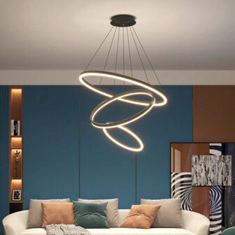 3 环 20+30+40 厘米黑色现代餐厅 LED 吸顶灯环吊灯，220V 金色室内照明室内照明客厅 LED 吊灯，3000K /6500K 纯色，不可调光，无遥控器