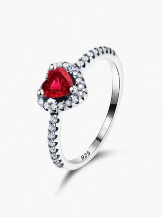 1 pieza Anillo de plata de ley S925 con corazón multicolor de moda para mujer, anillo apilable, joyería fina, regalo del Día de San Valentín para novia, señoras