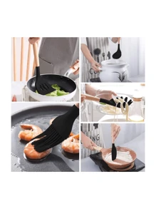 Kitchen Set Kit With 12 Silicone Pieces, Utensils And Cup Holder For Kitchen With Wooden Handle - Grey - View 4