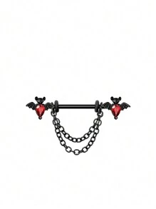 1 Stück Halloween schwarze Flügel Brustwarzen Stab lackierter Edelstahl Hantelbrustwarzenring mit roten Zirkonia Spinnen- und Fledermaus Elementen Brustwarzen Piercing Schmuck