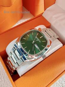 1 pièce Montre-bracelet étanche en acier inoxydable pour homme, cadran blanc/vert/noir, mouvement à quartz, style décontracté et d'affaires, grand cadran de haute qualité, convient pour les réunions, le travail, les cadeaux