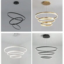 3 环 20+30+40 厘米黑色现代餐厅 LED 吸顶灯环吊灯，220V 金色室内照明室内照明客厅 LED 吊灯，3000K /6500K 纯色，不可调光，无遥控器
