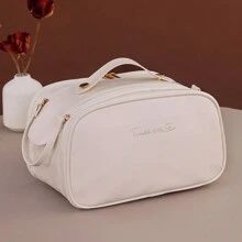 1 件奶油色欧式 PU 防水多层拉链化妆包，大容量化妆刷架，女士便携式多功能化妆品收纳包，旅行洗漱用品收纳 - 彩色 - 查看 10