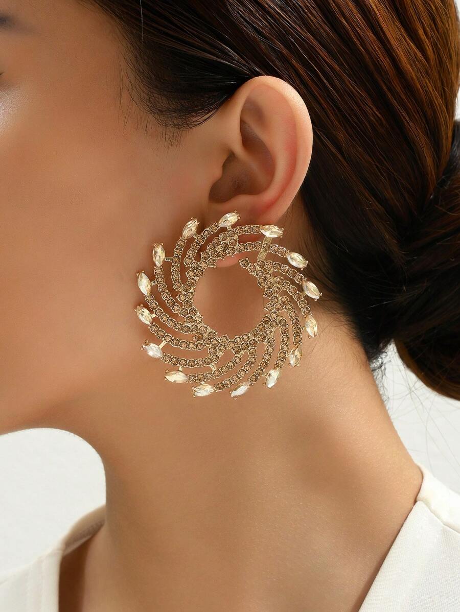 Rhinestone Decor Stud Earrings Geometric Shape Personalized Earrings Ladies Fashion Jewelry Catwalk Fashion Accessories