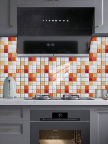 10 件几何格子花卉图案印花 PVC 仿瓷砖家居装饰墙贴，DIY 即撕即贴壁纸，适用于厨房、浴室、客厅、卧室墙壁装饰