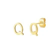 1 par de brincos de aço inoxidável com letras iniciais para mulheres, brincos de cor dourada, brincos de piercing, joias da moda para presente de Natal