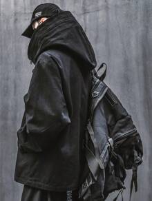 Men's High Neck Jacket Techwear Streetwear Zip Up Windbreaker - Black - View 2