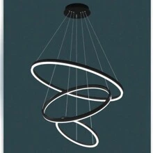 3 环 20+30+40 厘米黑色现代餐厅 LED 吸顶灯环吊灯，220V 金色室内照明室内照明客厅 LED 吊灯，3000K /6500K 纯色，不可调光，无遥控器