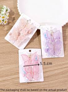 6个女童仙气刺绣双层蝴蝶珍珠发夹（实际产品可能与包装卡有所不同） - 彩色 - 查看 7