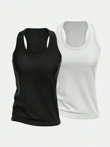 Kit 2 Women's Dry Gym Tank Tops Plain Black/White - 黑與白 - 查看 1