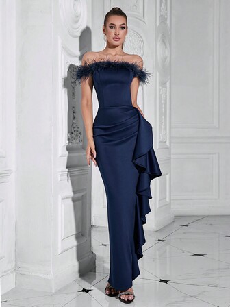 Elegant V-Neck Long Velvet Lantern Sleeve Slim-Fit Long Formal Dress Cocktail Semi Formal Prom Wedding Guest Dress, For Birthday, Graduation, Dinner, Homecoming